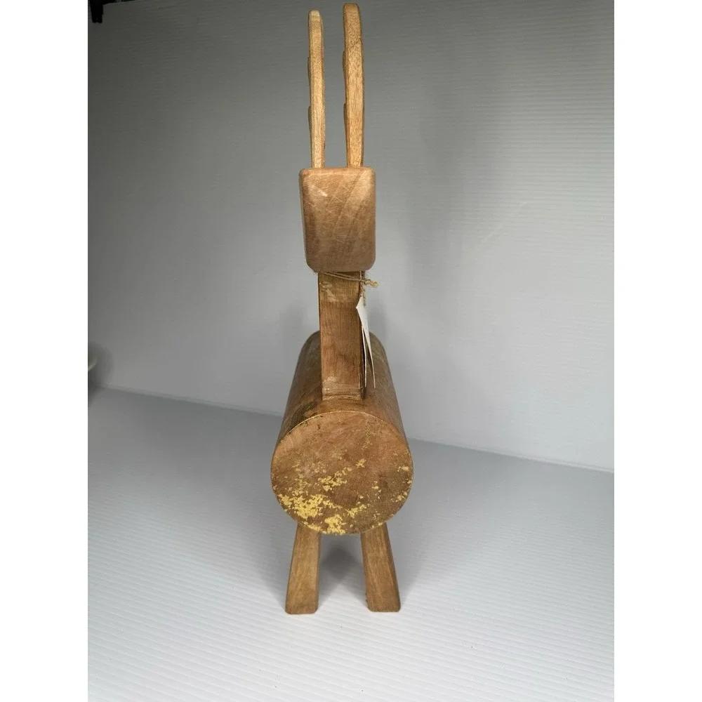 Wood Reindeer Figurine Gold Leaf Accent Handcrafted Christmas Decor 18